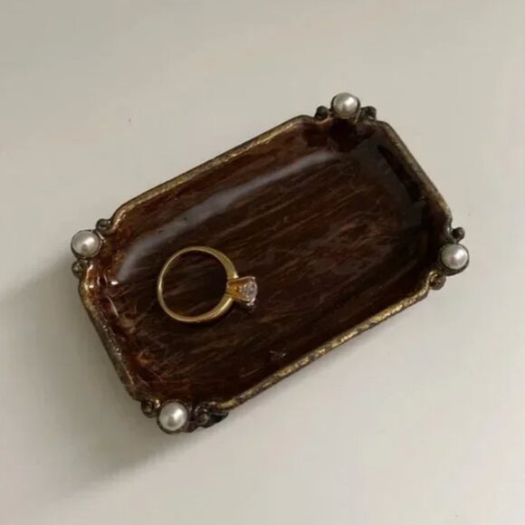 Two's Company Trinket Tray, Jewelry Dish, Ring Holder Dark - Picture 1 of 5